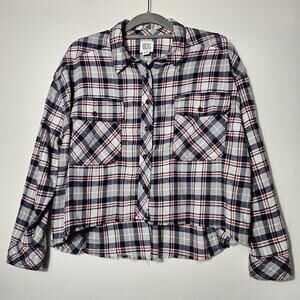 BDG Urban Outfitters Plaid Cropped Flannel Button Up Red White Blue Size M